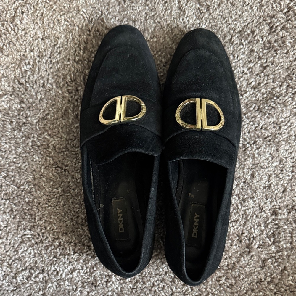 DKNY Elegant Black Loafers with Gold Detail